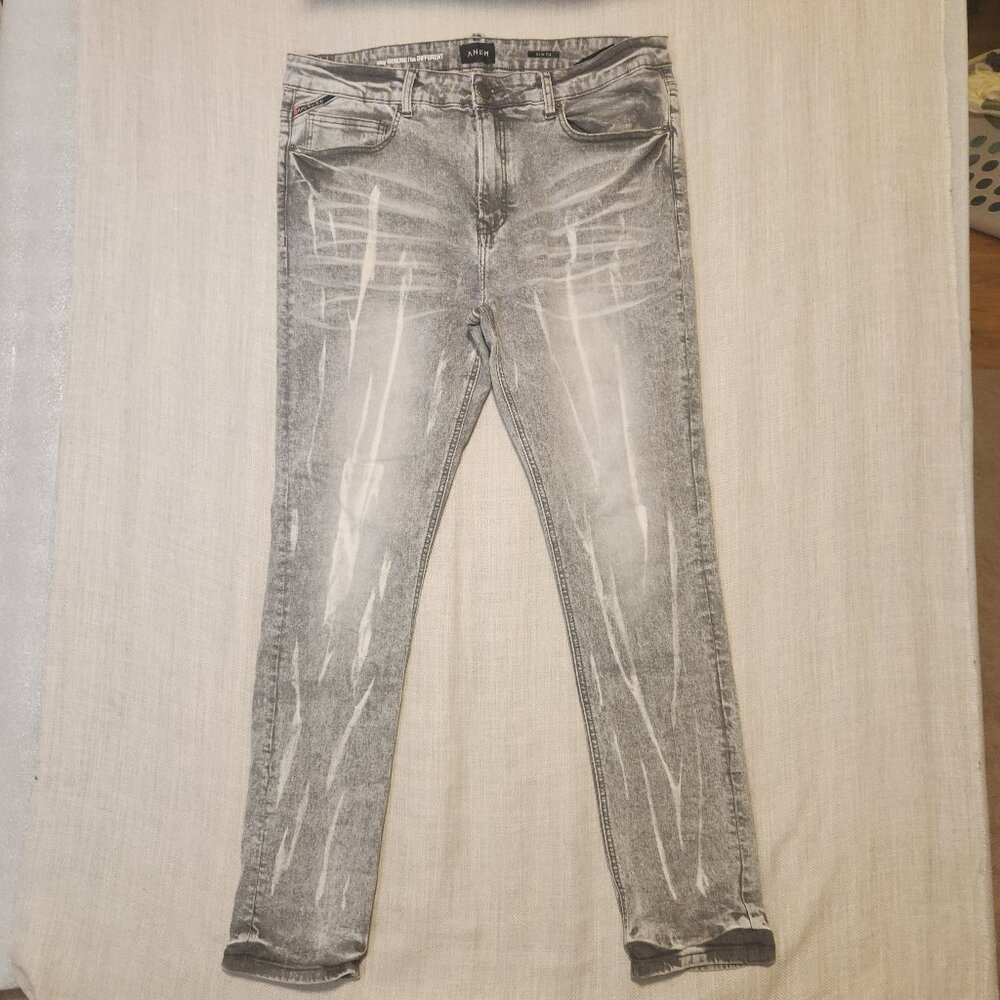Anom Denim Jeans Men's 38 Slim fit Gray Bleached Distressed